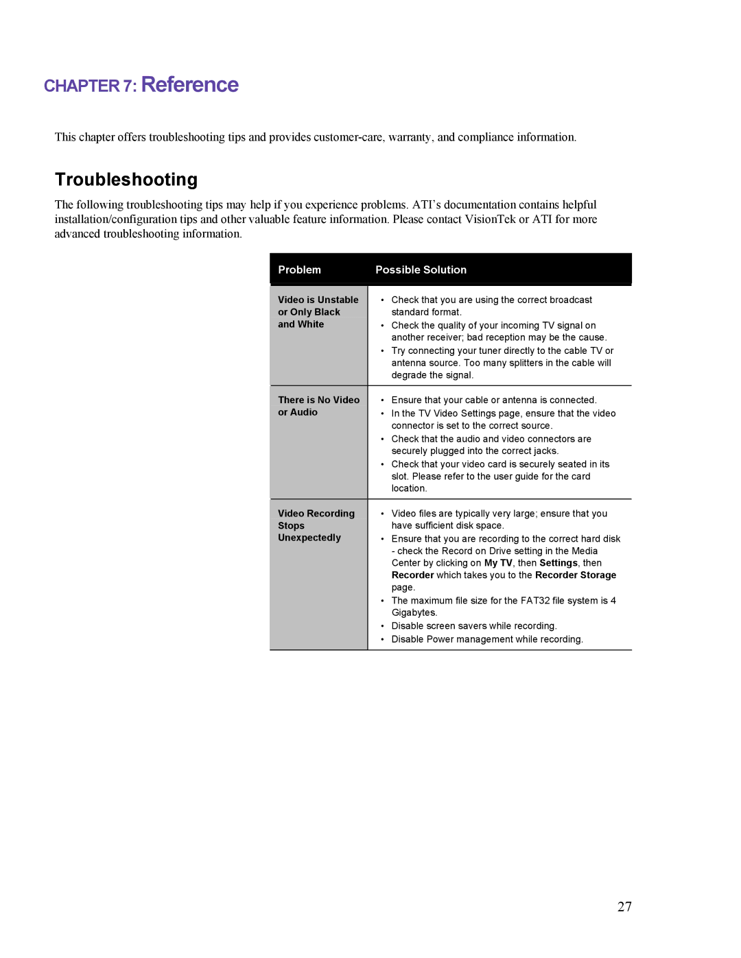 VisionTek Theater 550 PRO manual Troubleshooting 