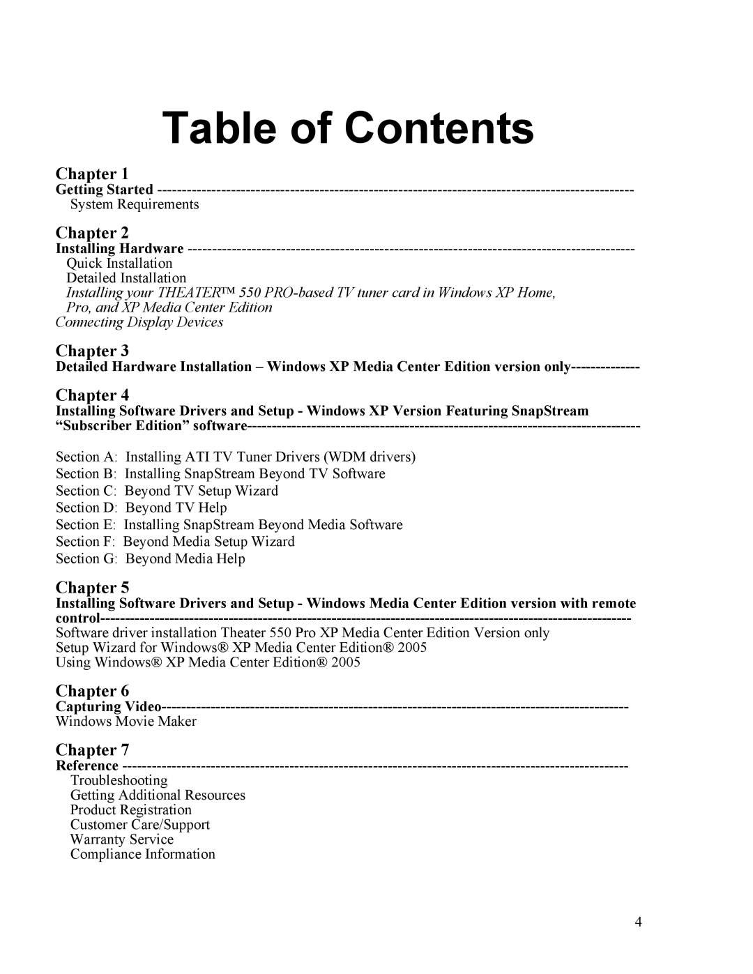 VisionTek Theater 550 PRO manual Table of Contents 