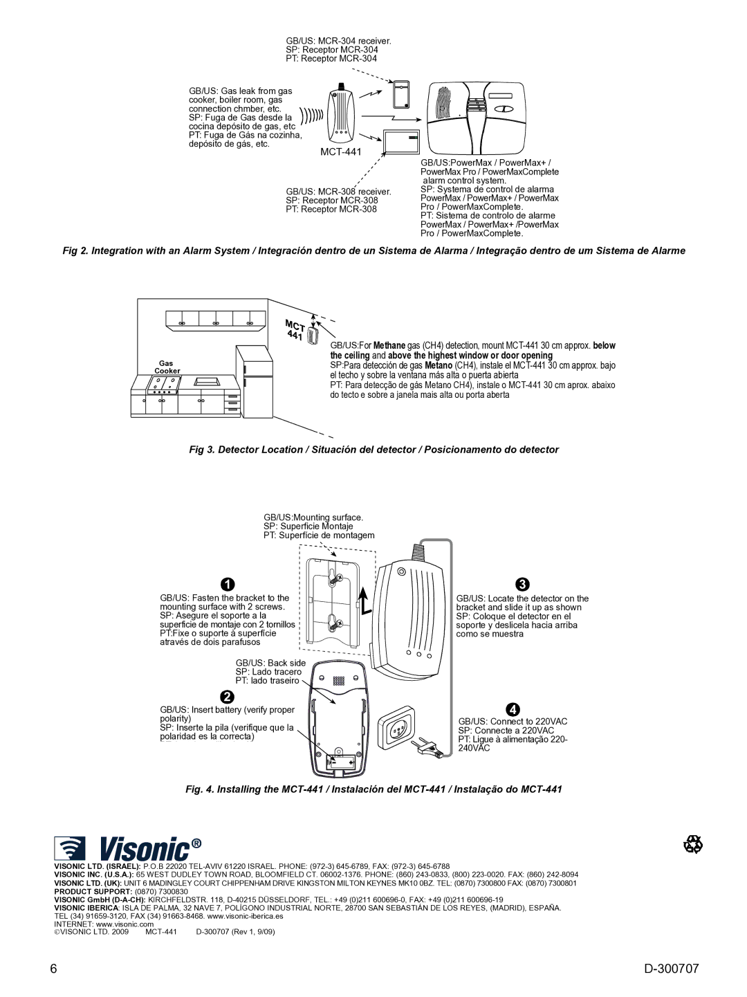 Visonik MCT-441 specifications Gas, Cooker, Product Support 0870 