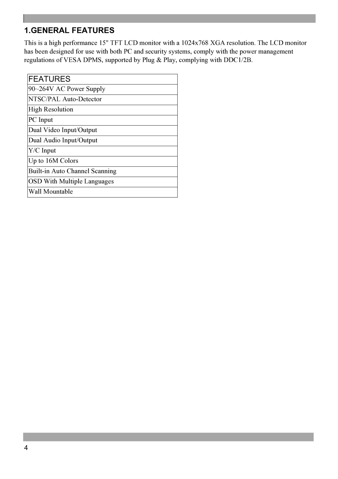 Vista Imaging VFSM15 manual General Features 