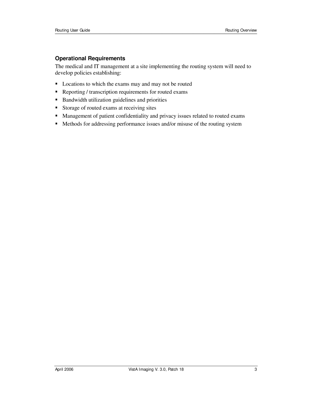 Vista Imaging Vista Routing manual Operational Requirements 