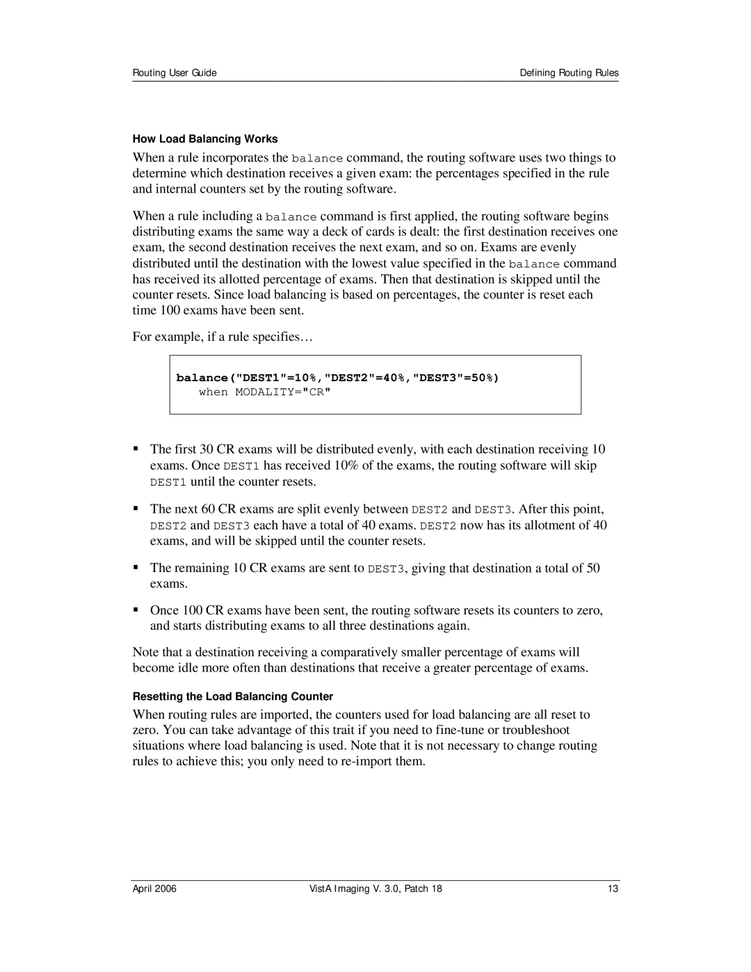 Vista Imaging Vista Routing manual How Load Balancing Works, Resetting the Load Balancing Counter 