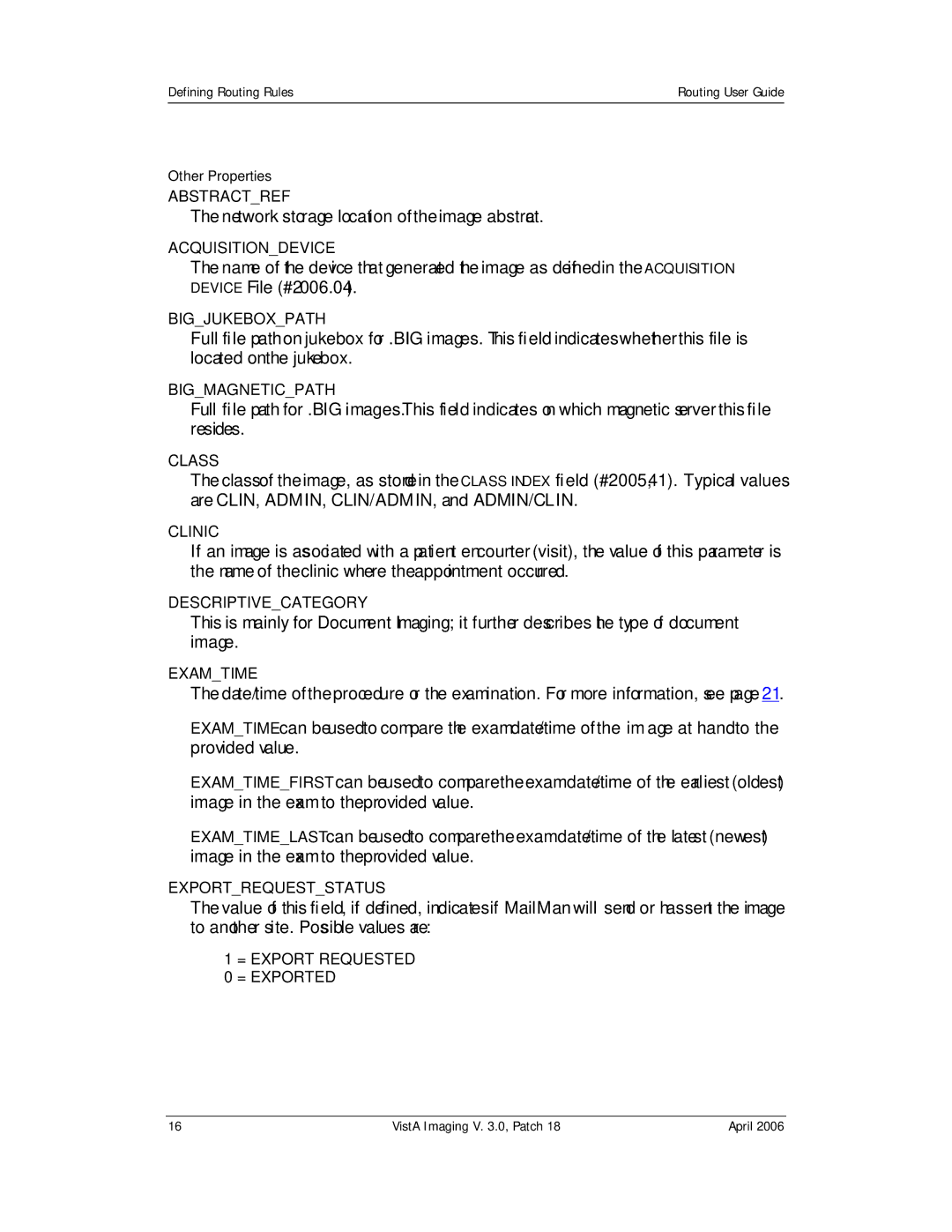 Vista Imaging Vista Routing manual Network storage location of the image abstract, Other Properties 