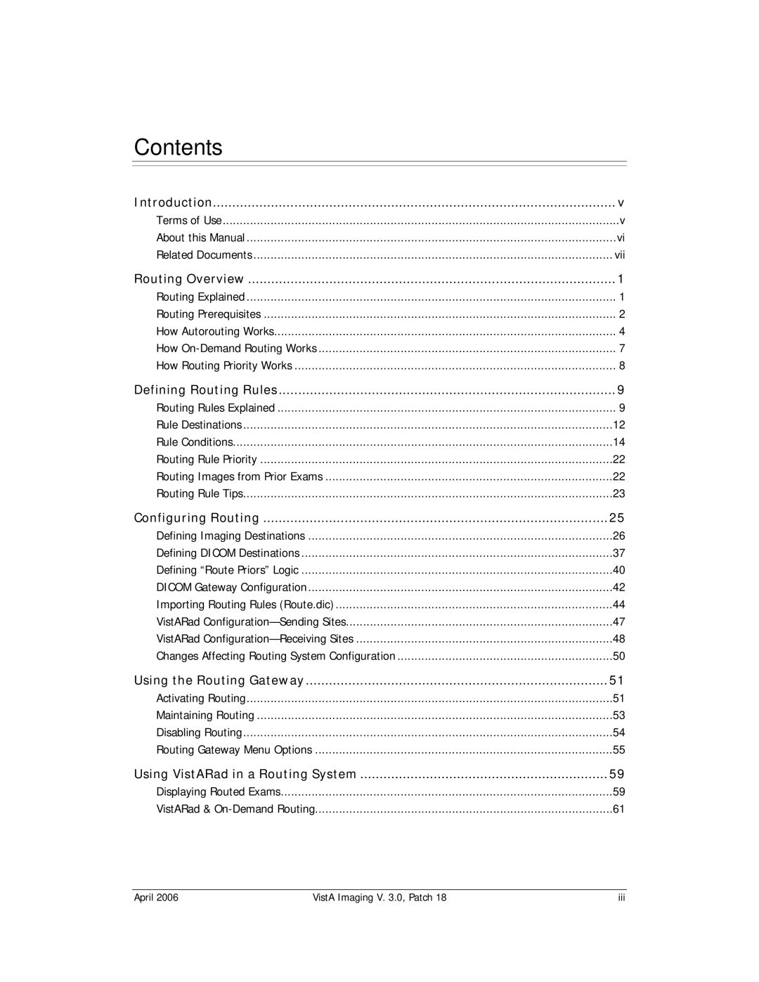 Vista Imaging Vista Routing manual Contents 