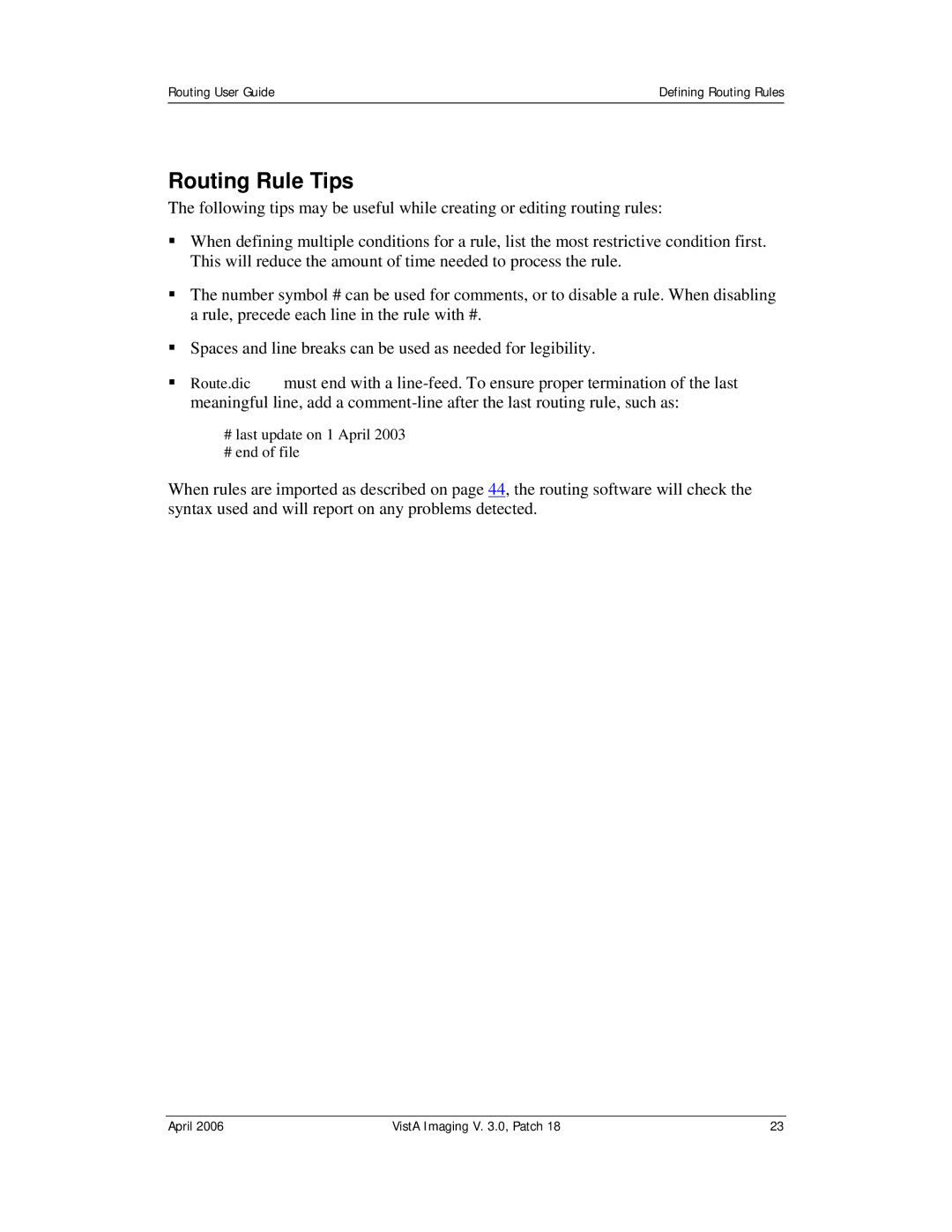 Vista Imaging Vista Routing manual Routing Rule Tips 