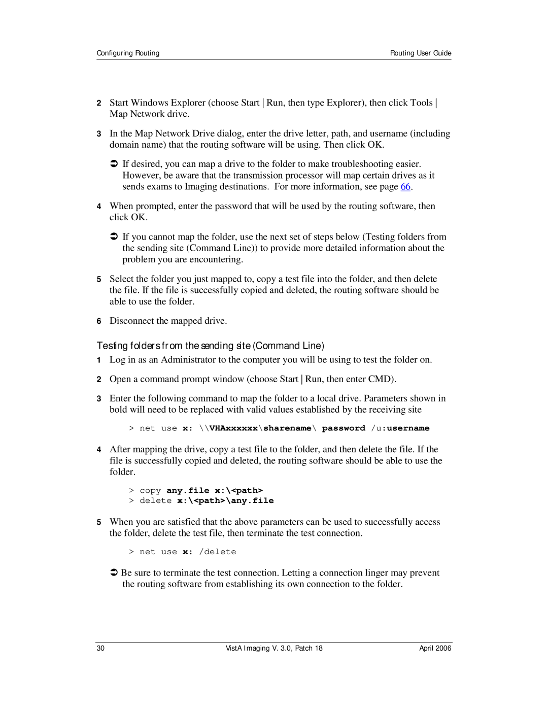 Vista Imaging Vista Routing manual Testing folders from the sending site Command Line 