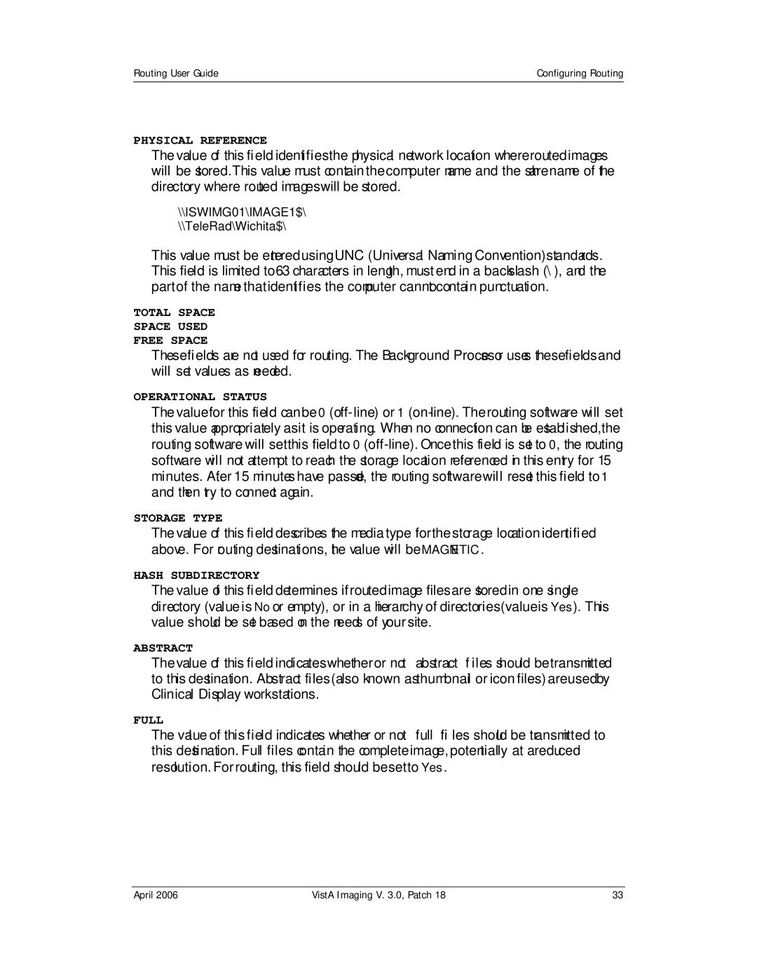 Vista Imaging Vista Routing manual Physical Reference 