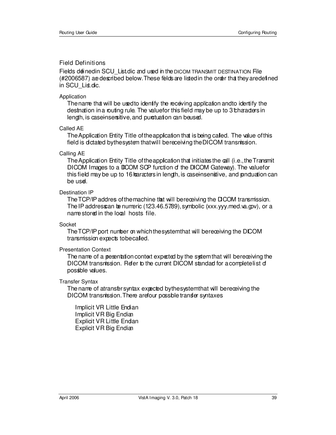 Vista Imaging Vista Routing manual Field Definitions 