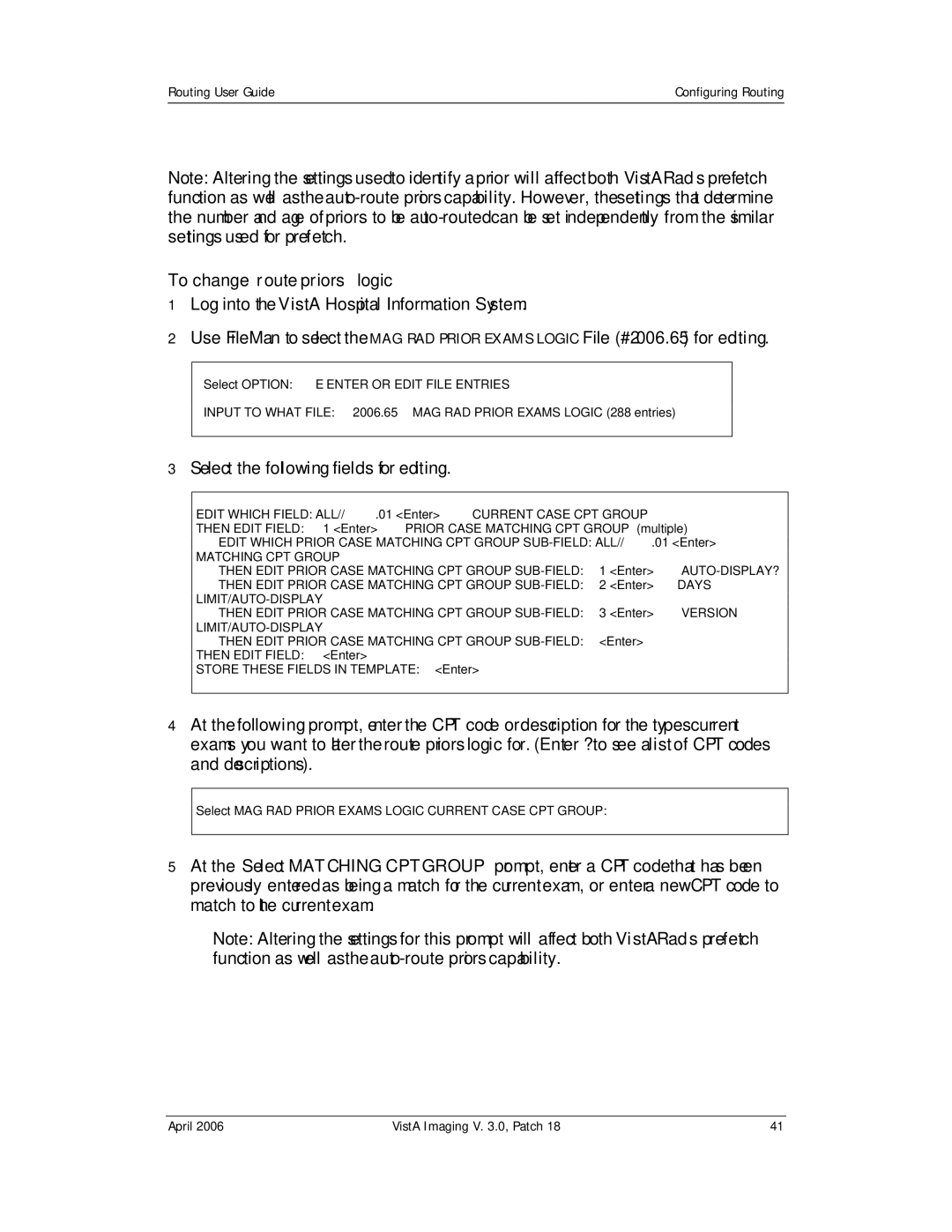 Vista Imaging Vista Routing manual To change route priors logic, Select the following fields for editing 