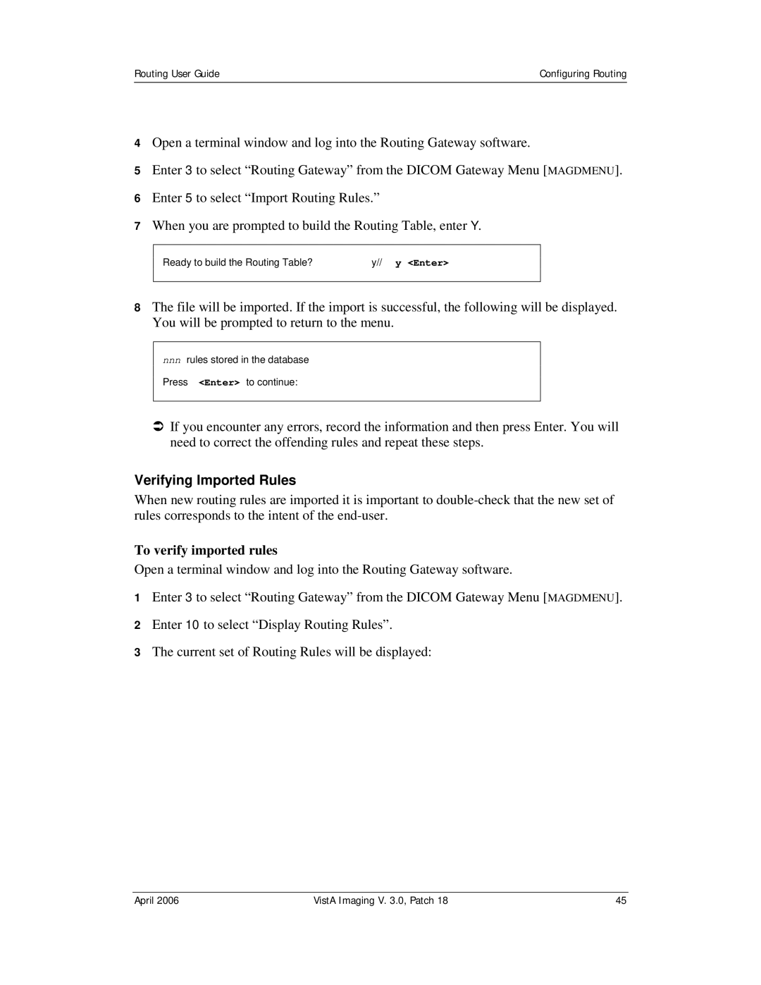 Vista Imaging Vista Routing manual Verifying Imported Rules, To verify imported rules 