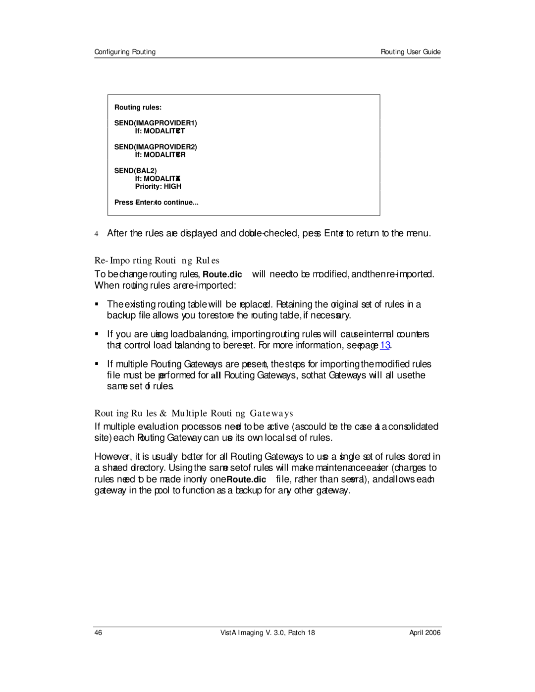 Vista Imaging Vista Routing manual Re-Importing Routing Rules, Routing Rules & Multiple Routing Gateways 