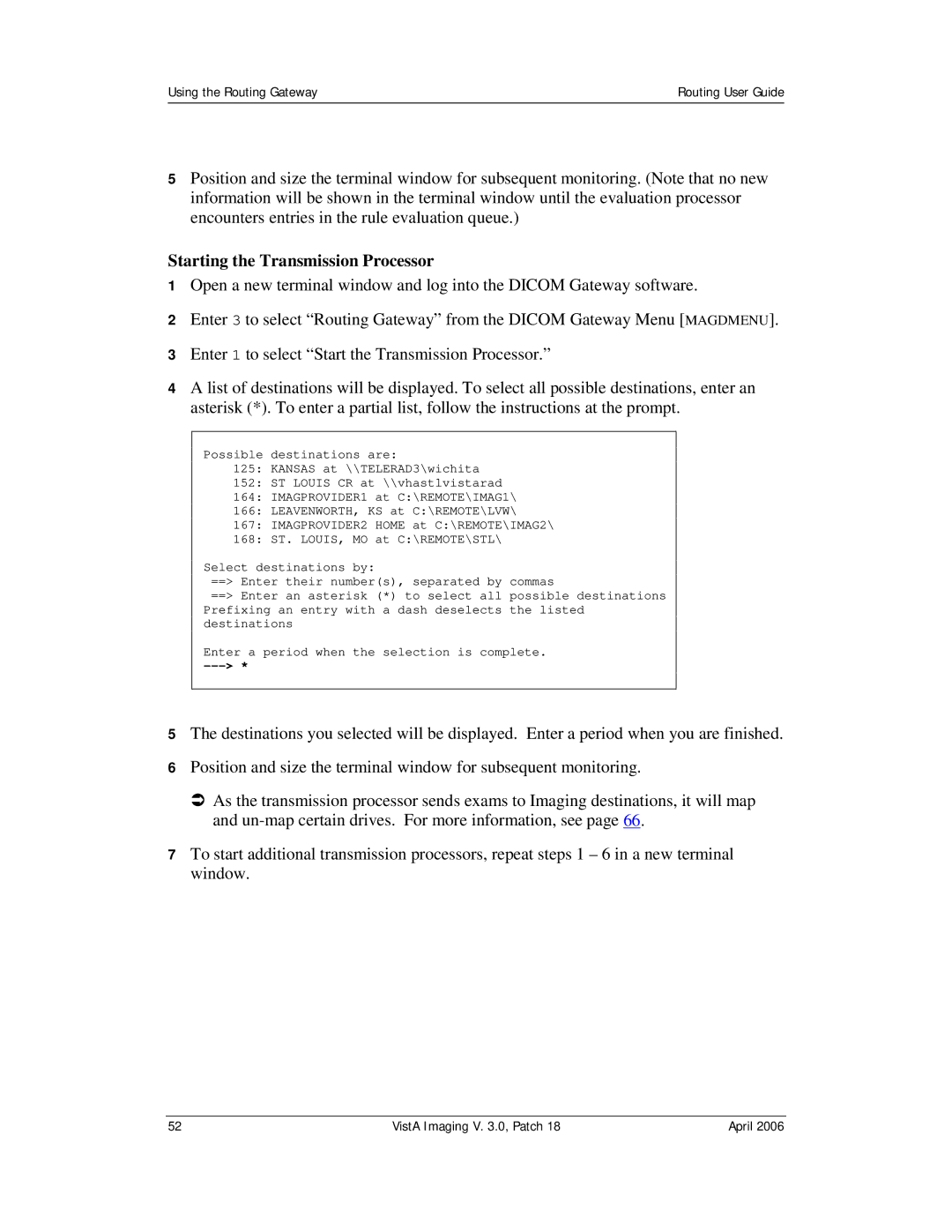 Vista Imaging Vista Routing manual Starting the Transmission Processor 