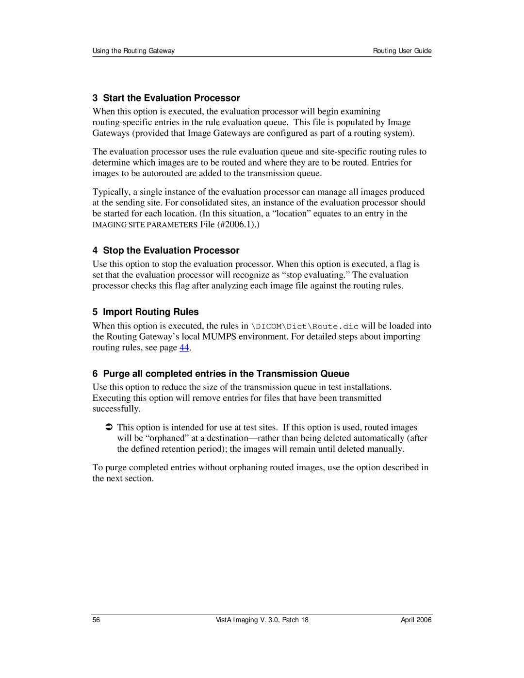 Vista Imaging Vista Routing manual Start the Evaluation Processor, Stop the Evaluation Processor, Import Routing Rules 