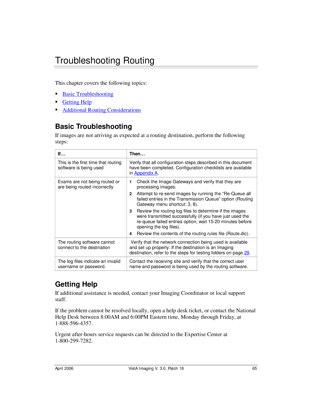 Vista Imaging Vista Routing manual Troubleshooting Routing, Basic Troubleshooting, Getting Help, If… Then… 