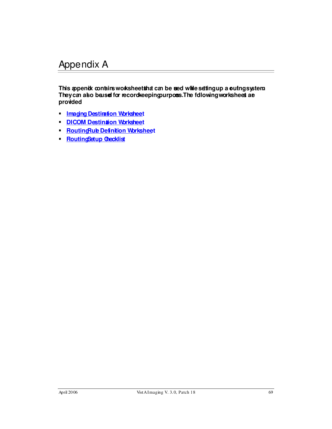 Vista Imaging Vista Routing manual Appendix a 