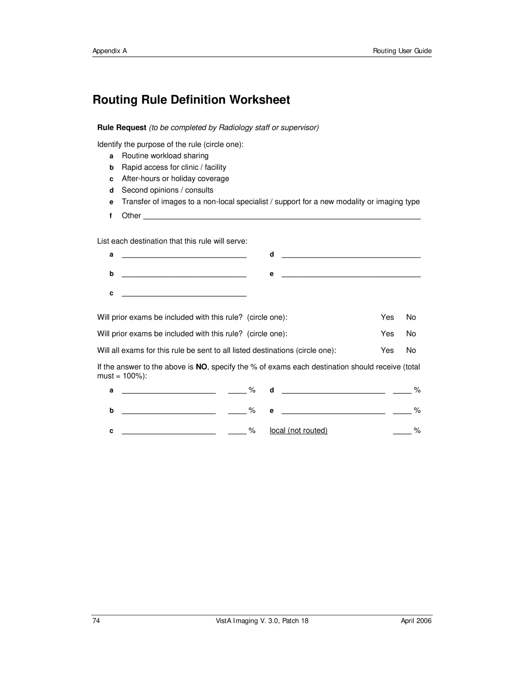 Vista Imaging Vista Routing manual Routing Rule Definition Worksheet 