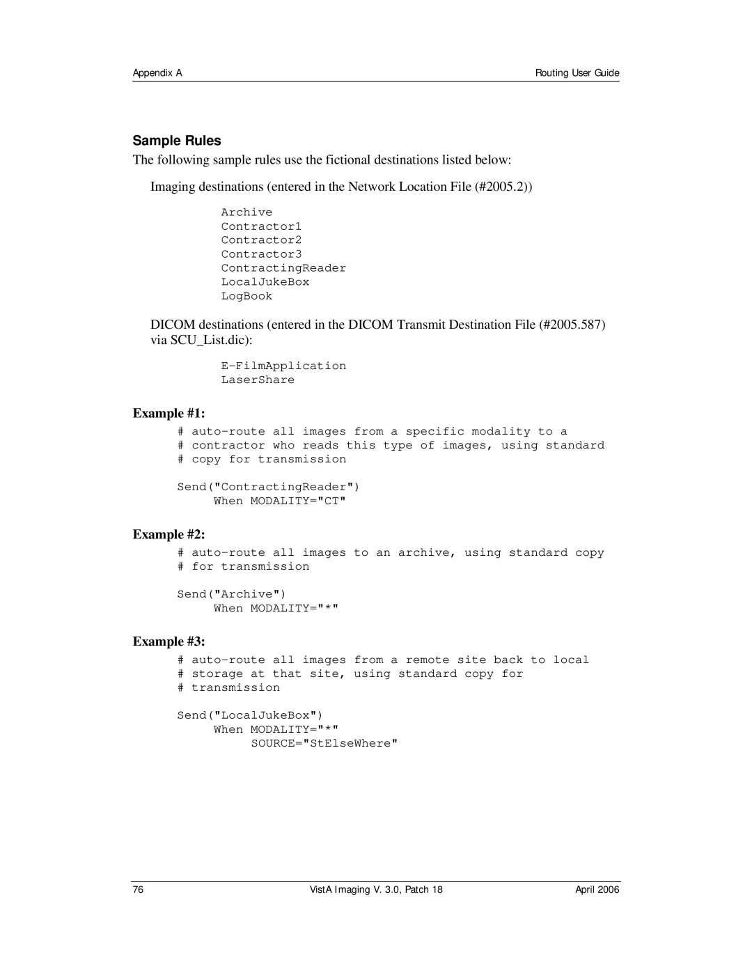 Vista Imaging Vista Routing manual Sample Rules, Example #1, Example #2, Example #3 