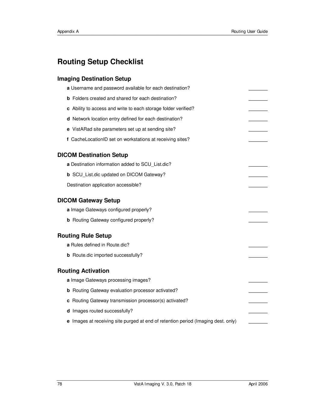 Vista Imaging Vista Routing manual Routing Setup Checklist 