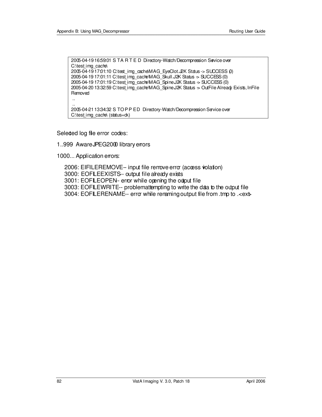 Vista Imaging Vista Routing manual Selected log file error codes 