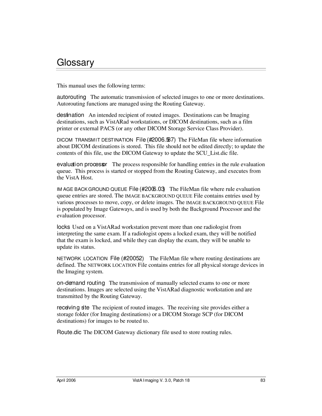 Vista Imaging Vista Routing manual Glossary 