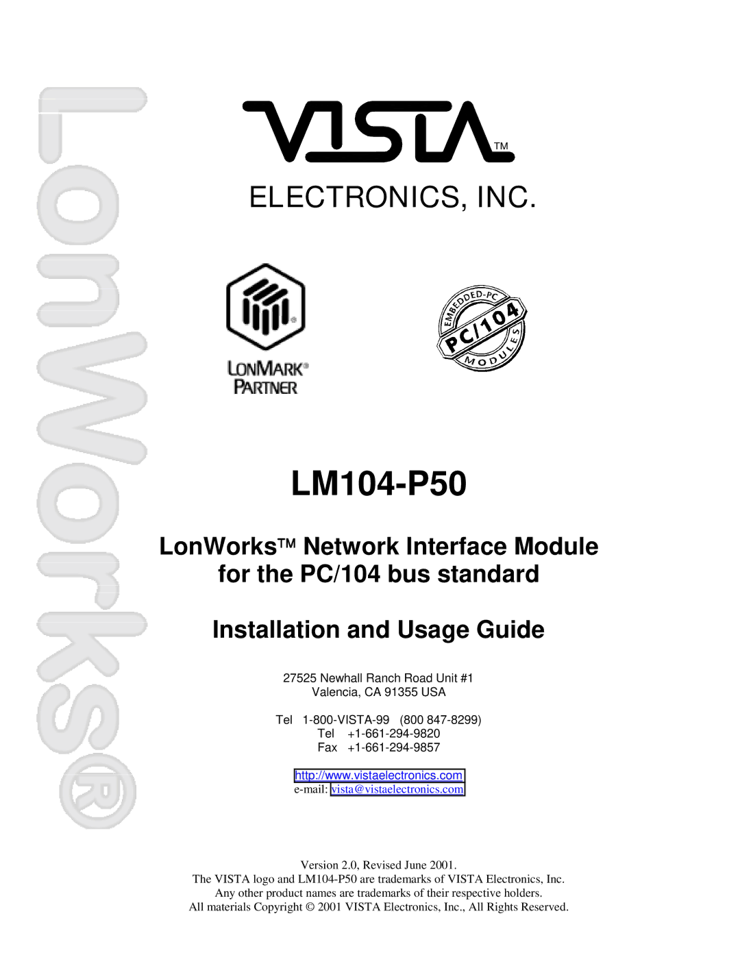 Vista LM104-P50 manual 