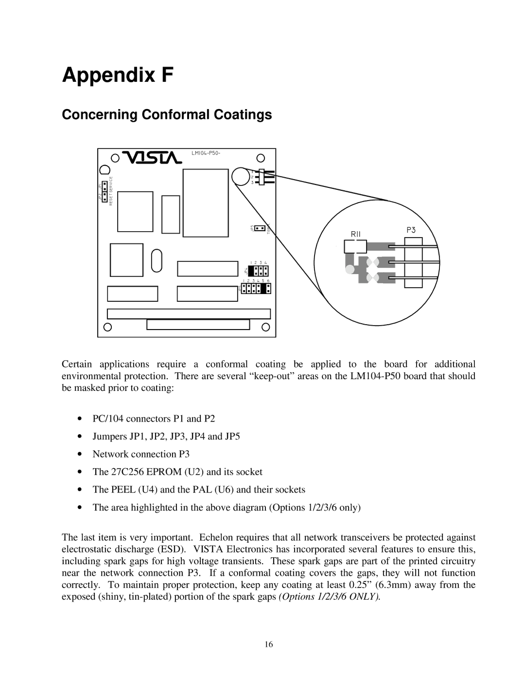 Vista LM104-P50 manual Appendix F, Concerning Conformal Coatings 