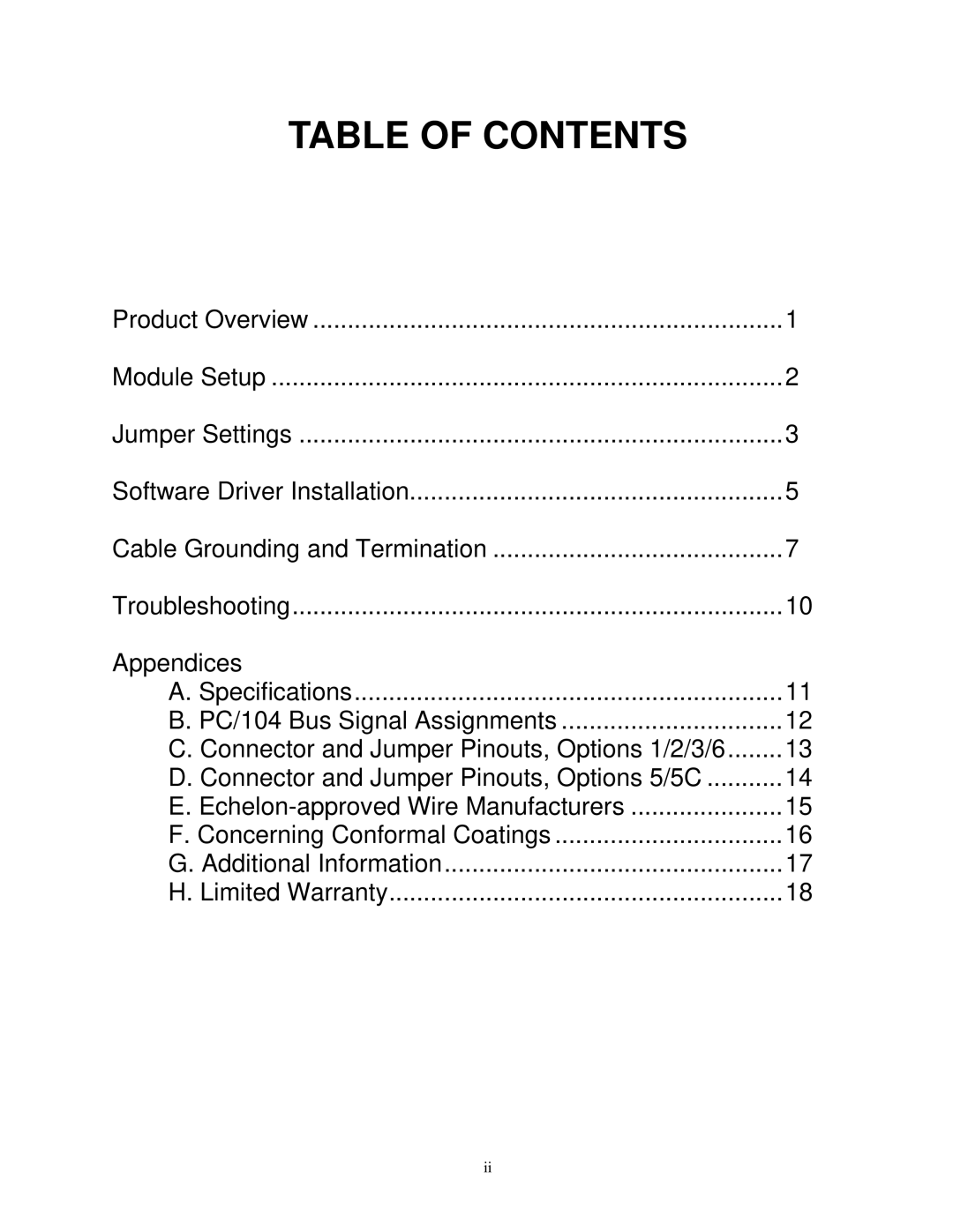 Vista LM104-P50 manual Table of Contents 