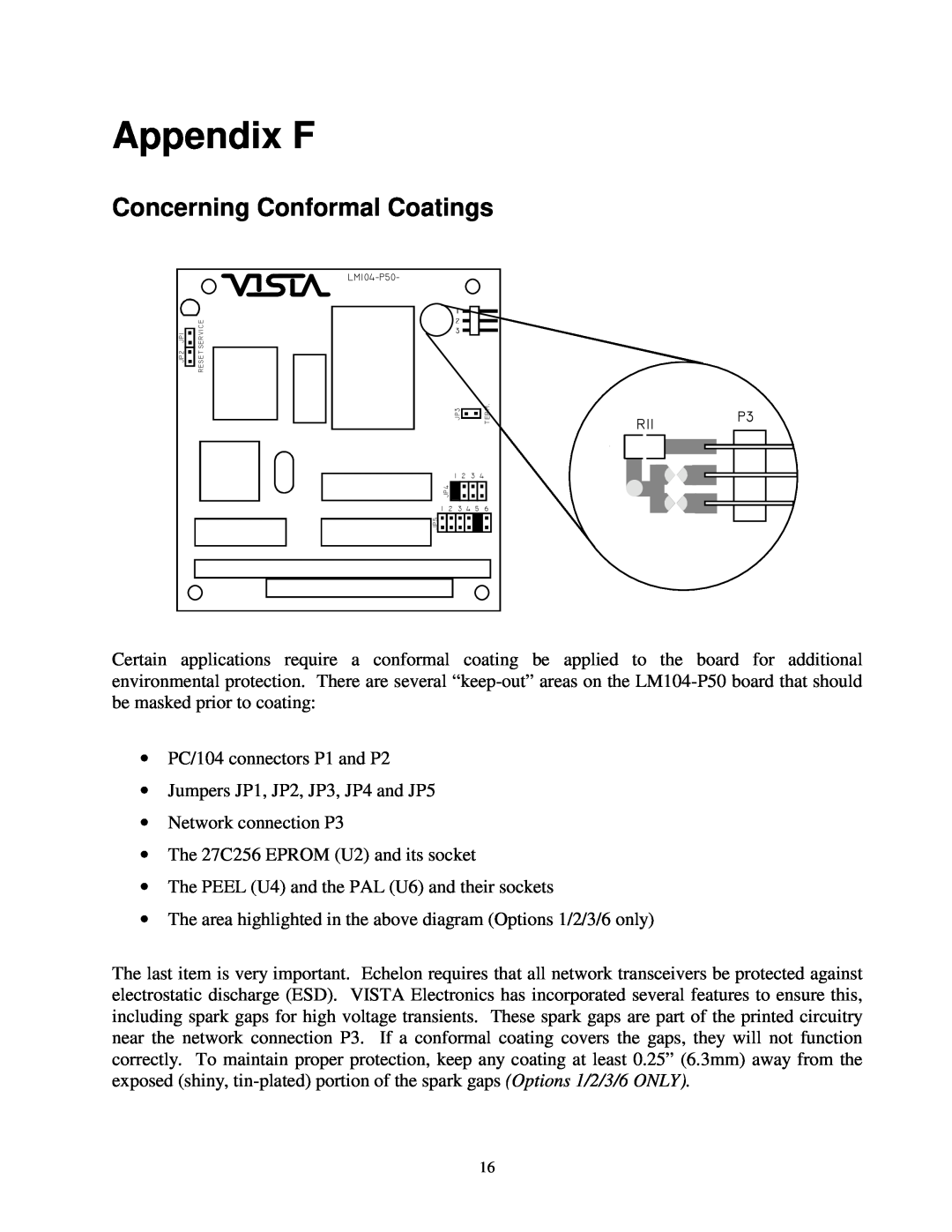 Vista LM104-P50 manual Appendix F, Concerning Conformal Coatings 
