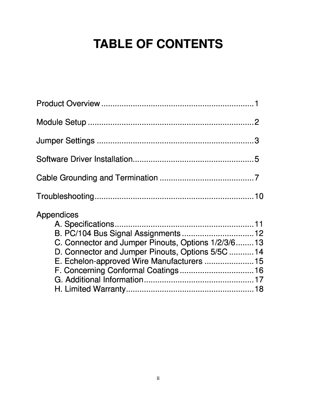 Vista LM104-P50 manual Table Of Contents 