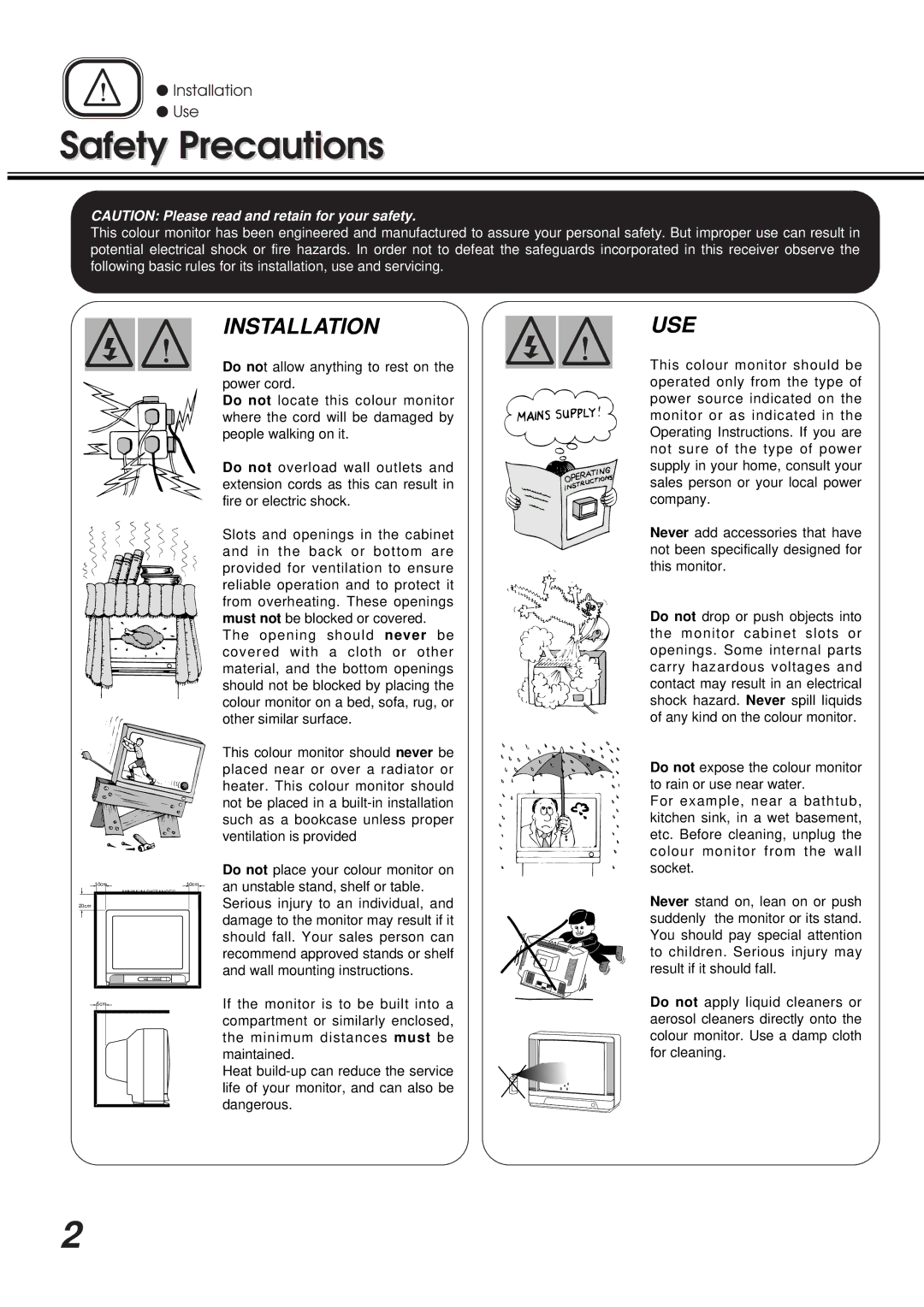 Vista TV14, TV21, TV28 manual Safety Precautions, Installation USE 