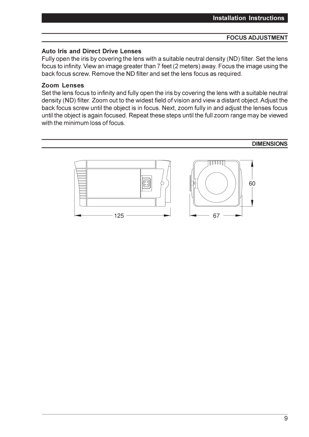 Vista VPC9032, VPM8132, VPM8120, VPM8032, VPM8030, VPM8122, VPM8130 Auto Iris and Direct Drive Lenses, Zoom Lenses, Dimensions 