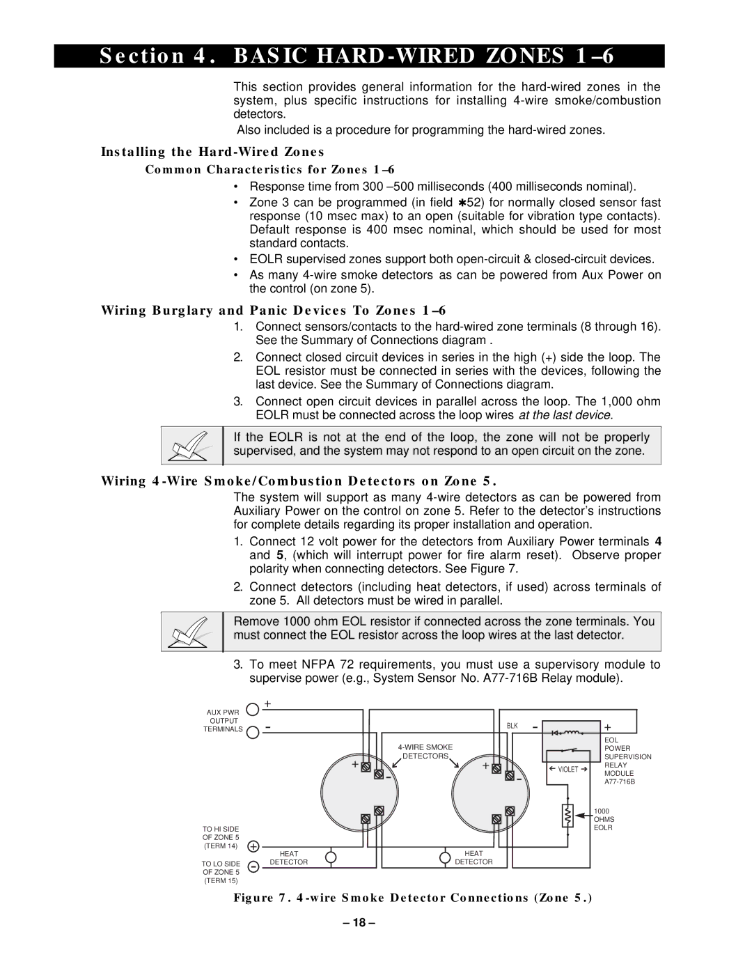 VistaQuest N7227V5 Basic HARD-WIRED Zones, Installing the Hard-Wired Zones, Wiring Burglary and Panic Devices To Zones 