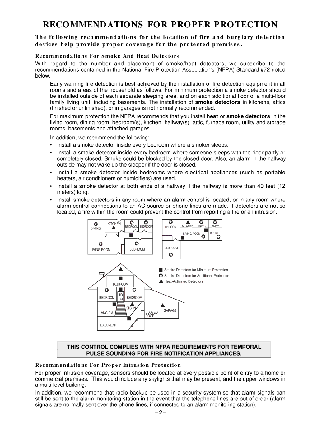 VistaQuest N7227V5 Recommendations For Smoke And Heat Detectors, Recommendations For Proper Intrusion Protection 