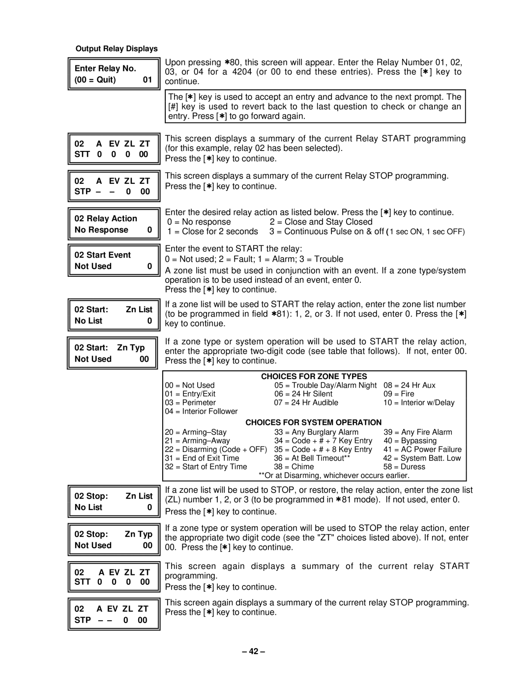 VistaQuest N7227V5 installation instructions Choices for Zone Types 