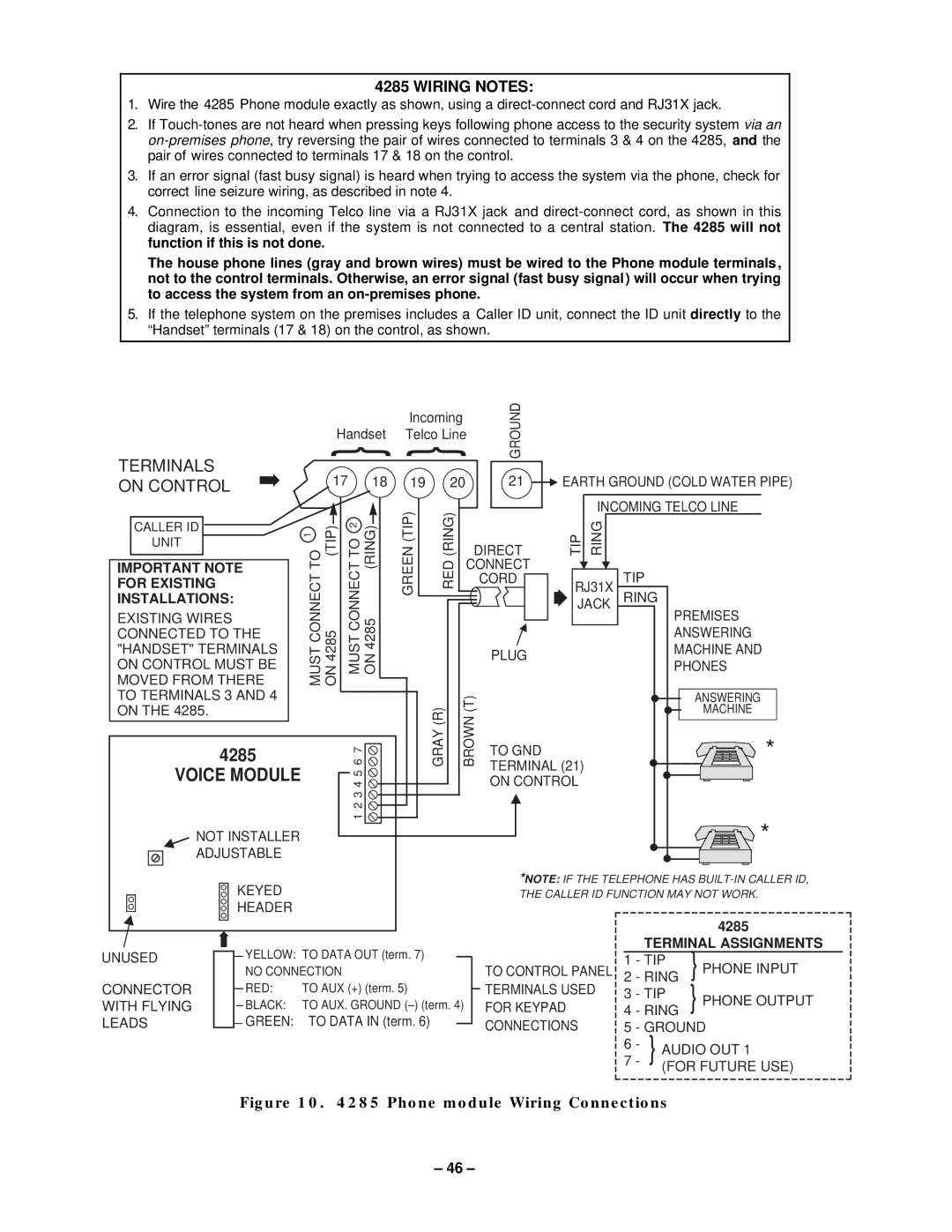 VistaQuest N7227V5 installation instructions Wiring Notes, 4285 