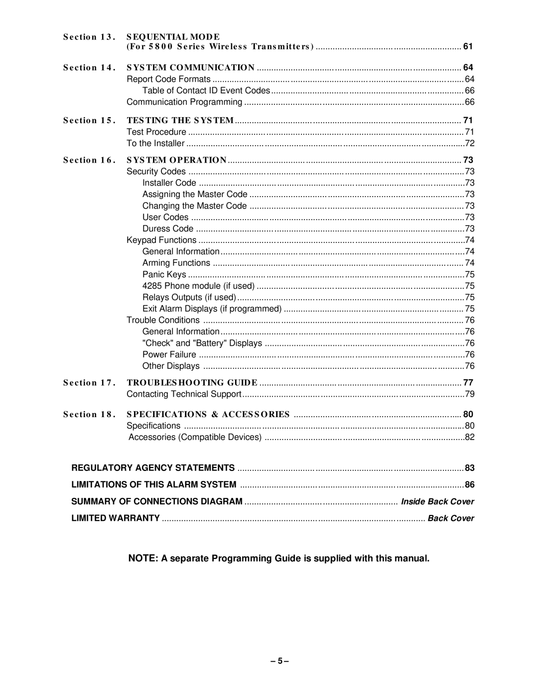 VistaQuest N7227V5 installation instructions Sequential Mode, For 5800 Series Wireless Transmitters Section 