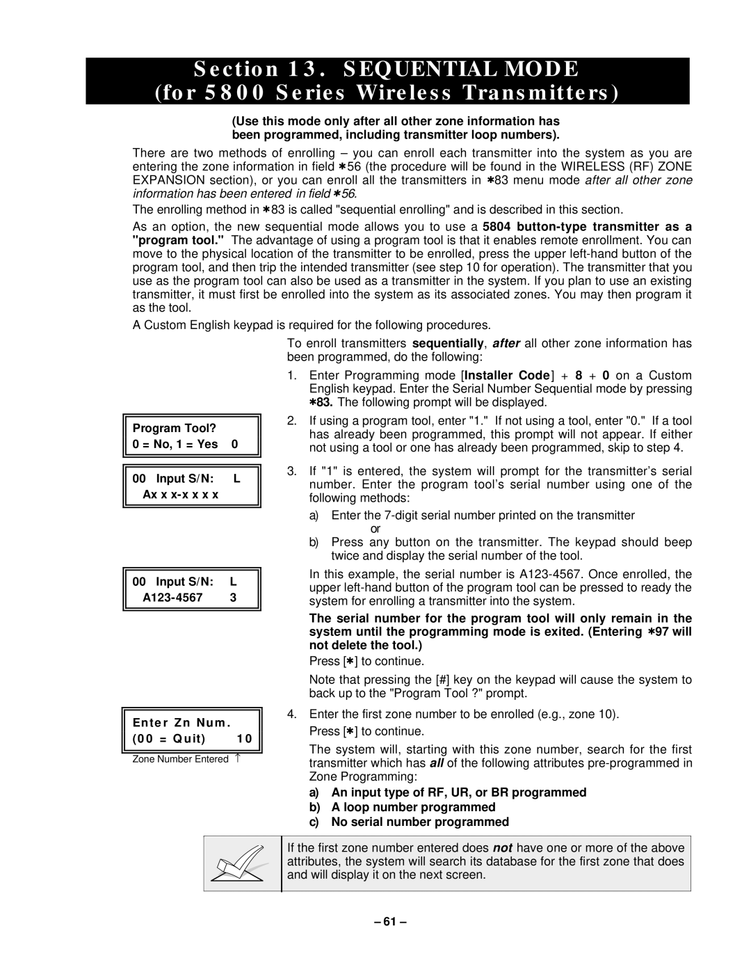 VistaQuest N7227V5 installation instructions Sequential Mode For 5800 Series Wireless Transmitters 