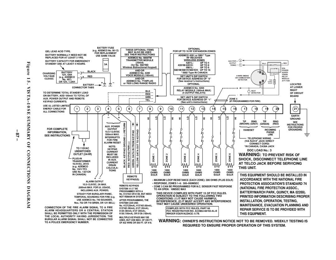 VistaQuest N7227V5 installation instructions ADT VISTA-10SE Summary of Connections 