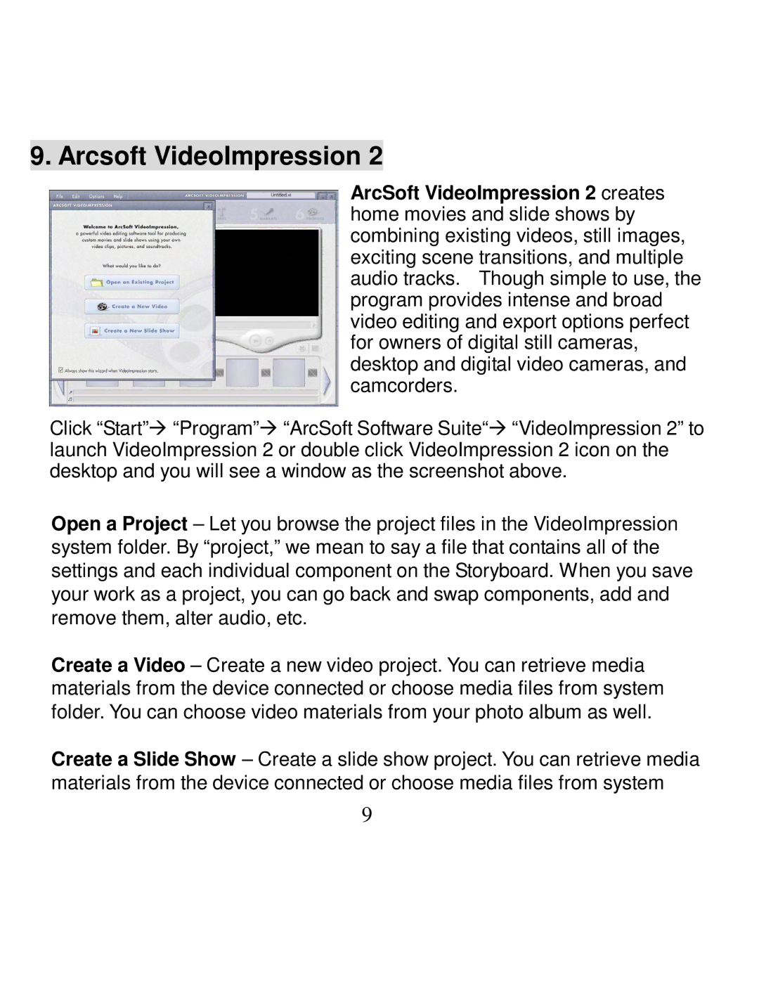 VistaQuest PC130B user manual Arcsoft VideoImpression 