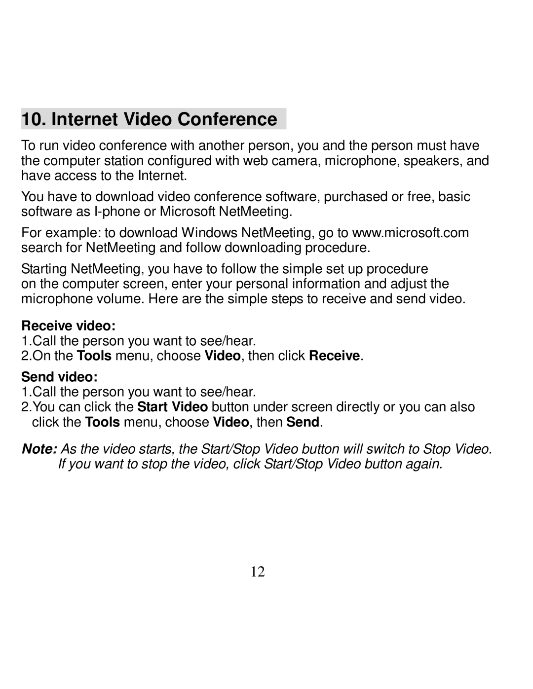 VistaQuest PC130B user manual Internet Video Conference, Receive video, Send video 