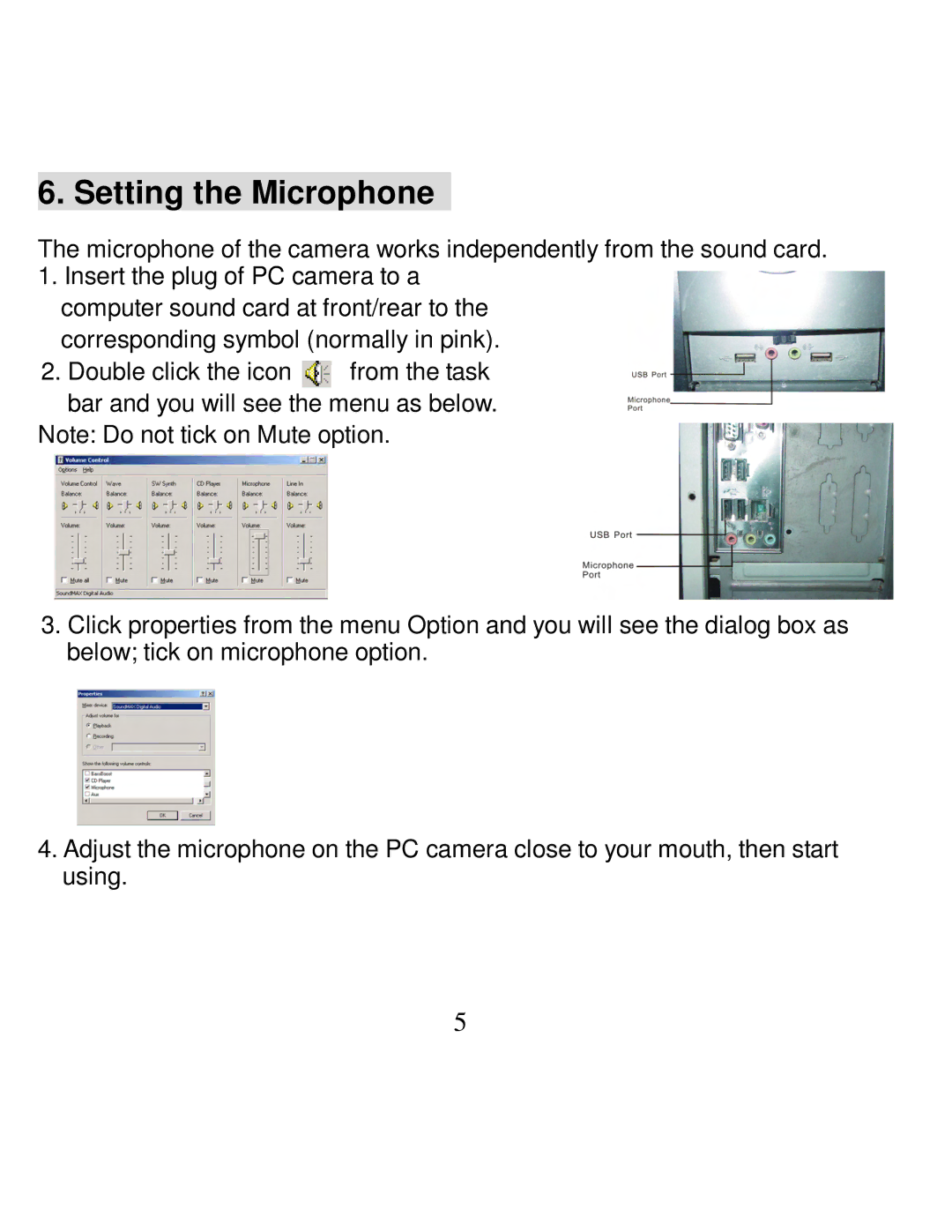 VistaQuest PC130B user manual Setting the Microphone 