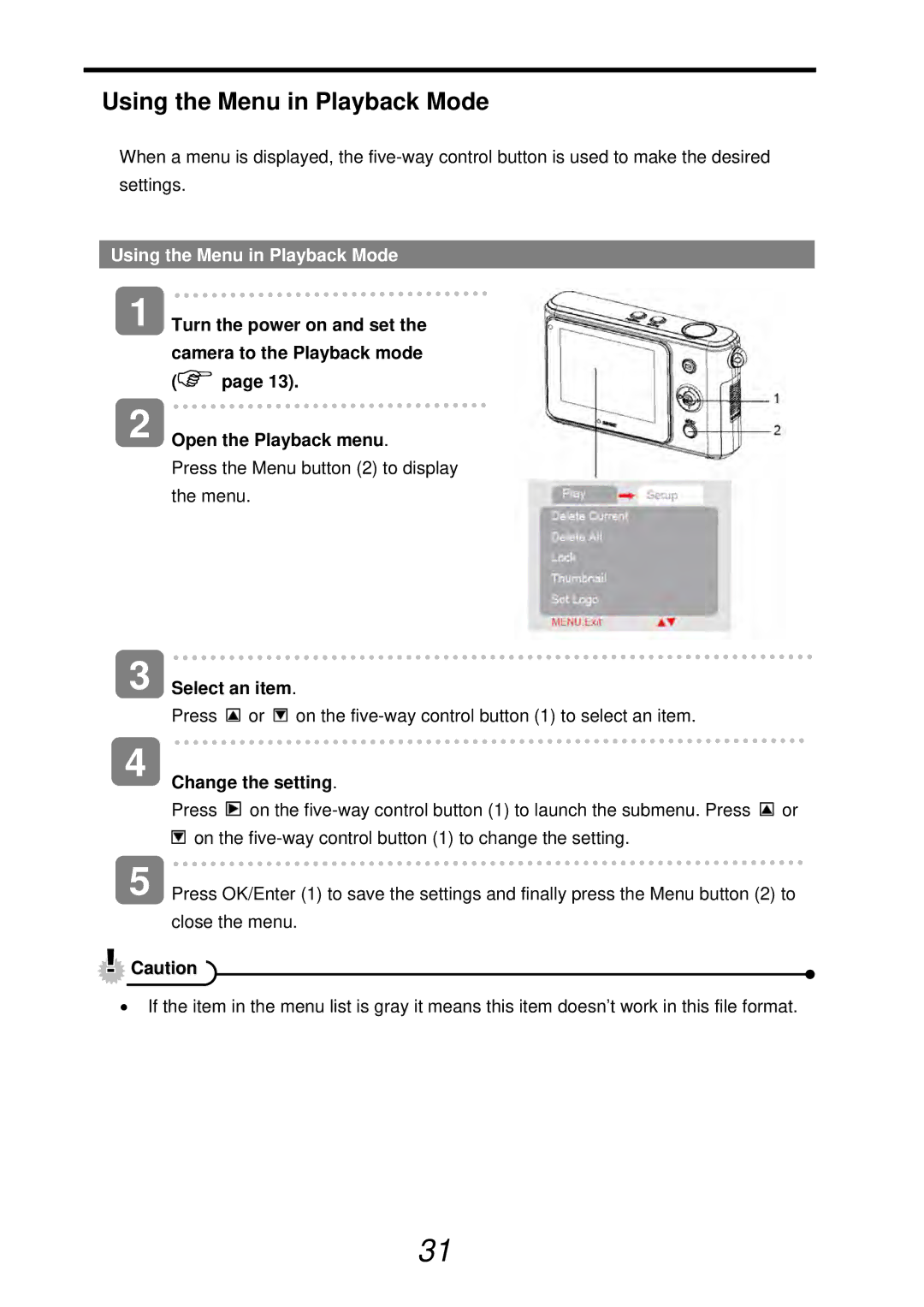 VistaQuest sensor 505-D user manual Using the Menu in Playback Mode 