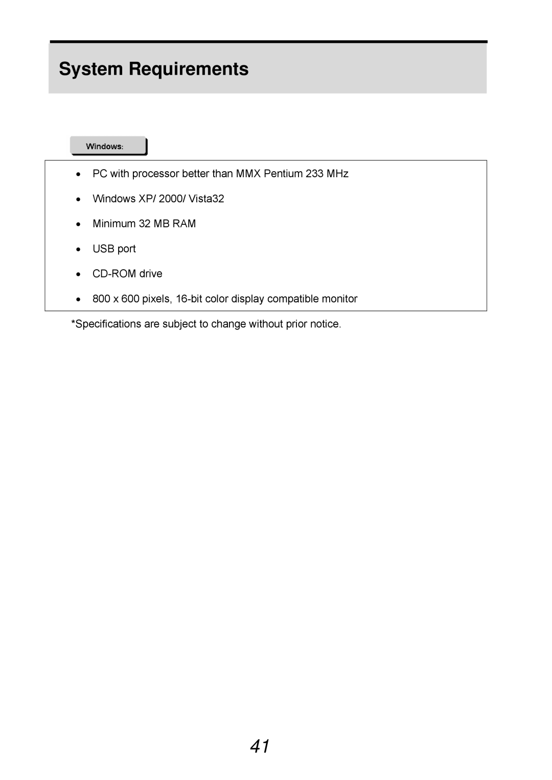 VistaQuest sensor 505-D user manual System Requirements 