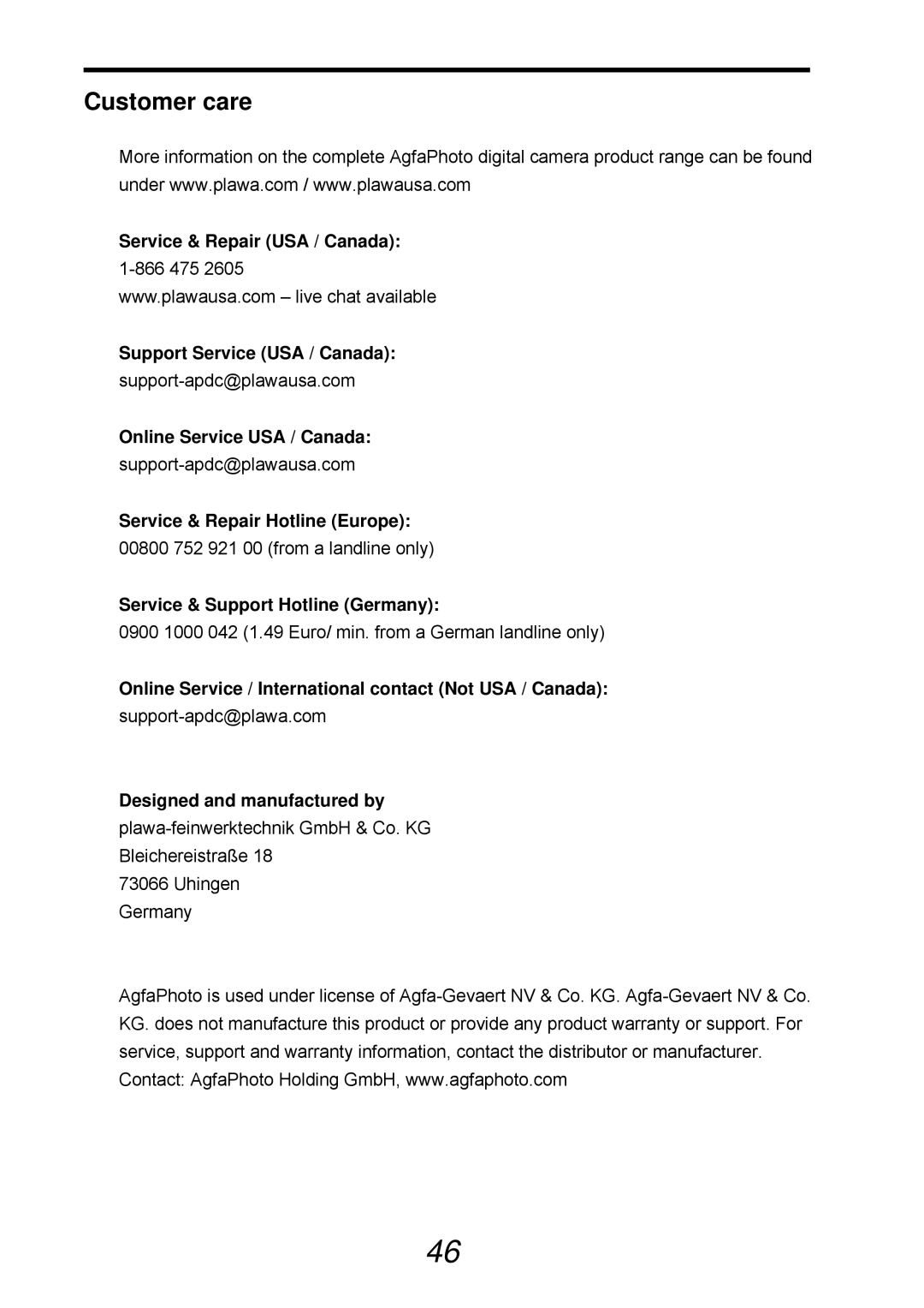 VistaQuest sensor 505-D user manual Customer care 