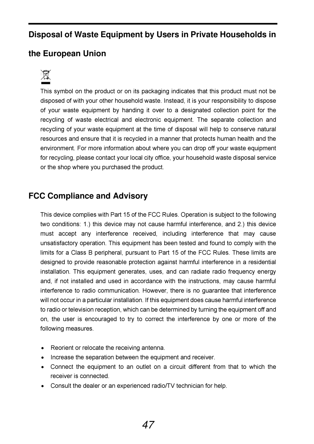 VistaQuest sensor 505-D user manual FCC Compliance and Advisory 