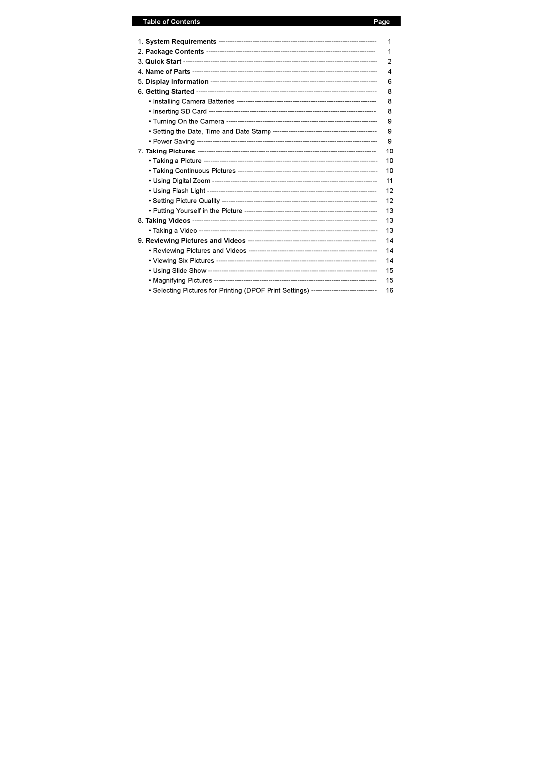 VistaQuest VQ 5010 user manual Table of Contents 