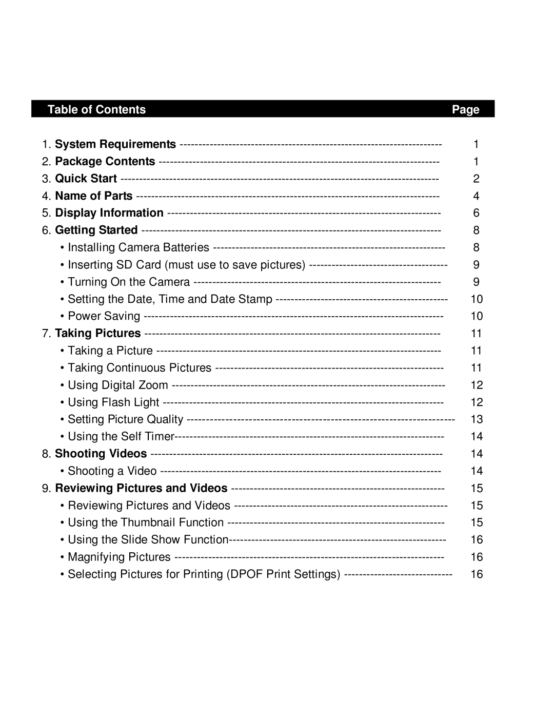 VistaQuest VQ-5015 user manual Table of Contents 