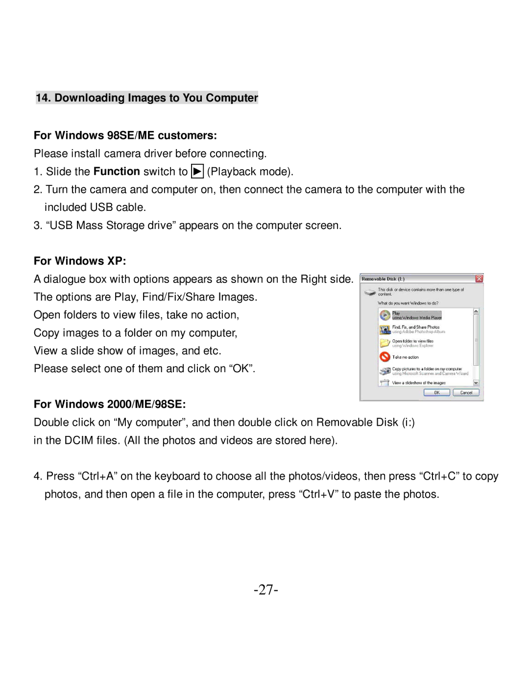 VistaQuest VQ-5015 user manual For Windows XP, For Windows 2000/ME/98SE 