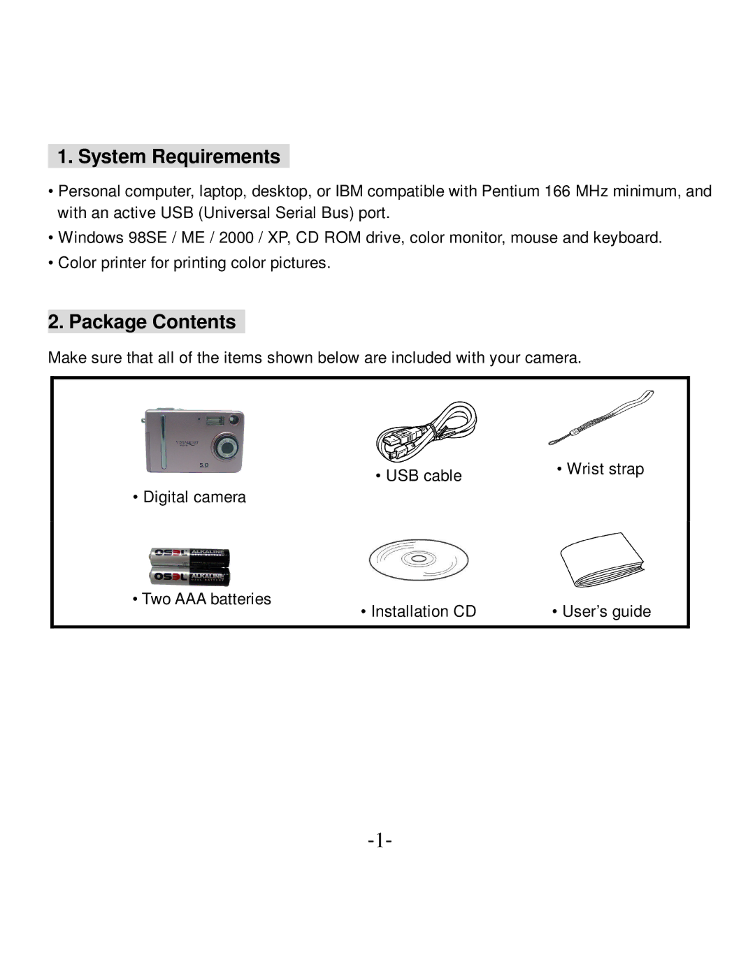 VistaQuest VQ-5015 user manual System Requirements, Package Contents 