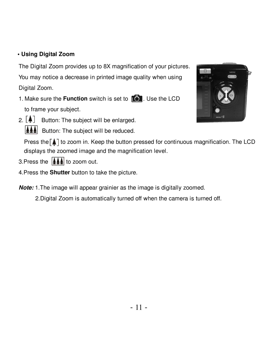 VistaQuest VQ-7015 user manual Using Digital Zoom 